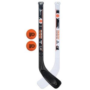 Franklin Sports Philadelphia Flyers NHL Mini Hockey Stick Set - NHL Team Knee Hockey Stick and Ball Set - Two Players - Great Toy for Kids