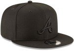 New Era MLB 9FIFTY Black Black Adjustable Snapback Hat Cap One Size Fits All - Atlanta Braves Black