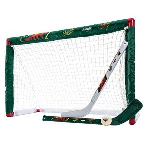 Franklin Sports unisex teen Franklin Sports Minnesota Wild Mini Hockey Set Knee Hockey Goal Ball 2 Hockey Stick Combo Set, Minnesota Wild, 28 x 20 12 US