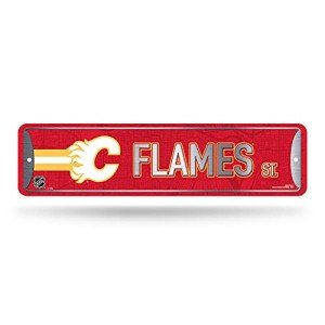 Rico Industries NHL Calgary Flames Home Décor Metal Street Sign (4" x 15") - Great for Home, Office, Bedroom, & Man Cave - Made, Silver