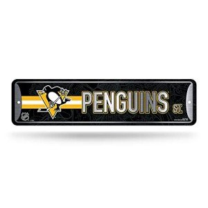 Rico Industries NHL Hockey Pittsburgh Penguins Metal Street Sign 4" x 15" Home Décor - Bedroom - Office - Man Cave,Silver
