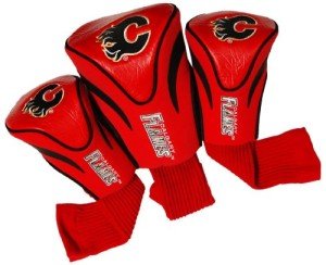 Team Golf NHL Calgary Flames Contour Golf Club Headcovers (3 Count) Numbered 1, 3, & X, Fits Oversized Drivers, Utility, Rescue & Fairway Clubs, Velour lined for Extra Club Protection