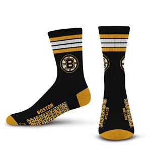 For Bare Feet NHL Boston Bruins 4 Stripe Deuce Crew Sock Team Color LARGE