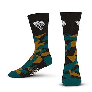 For Bare Feet NFL JACKSONVILLE JAGUARS Shattered Camo Crew Sock Team Color Large
