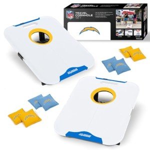 Wild Sports NFL Los Angeles Chargers Pro Football All-Weather Cornhole Set - Travel Bean Bag Toss Set Includes 8 Bean Bags