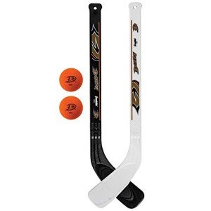 Franklin Sports Anaheim Ducks NHL Mini Hockey Stick Set - NHL Team Knee Hockey Stick and Ball Set - Two Player Stick Set - Great Toy for Kids,White/Black
