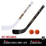 Franklin Sports Anaheim Ducks NHL Mini Hockey Stick Set - NHL Team Knee Hockey Stick and Ball Set - Two Player Stick Set - Great Toy for Kids,White/Black