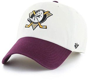 47 Anaheim Ducks Hat Mens Womens Two Tone Clean Up Adjustable Cap, White/Plum