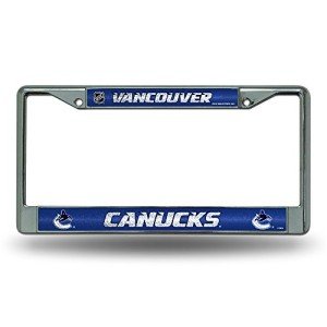 Rico Industries NHL Bling Chrome License Plate Frame with Glitter Accent, Vancouver Canucks Team Color, 6 x 12.25-inches