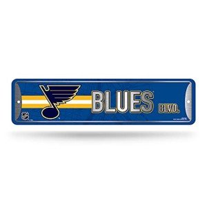 Rico Industries NHL Hockey St. Louis Blues Metal Street Sign 4" x 15" Home Décor - Bedroom - Office - Man Cave,Silver