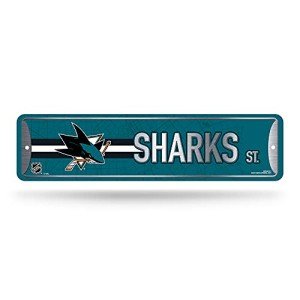 Rico Industries NHL Hockey San Jose Sharks Metal Street Sign 4" x 15" Home Décor - Bedroom - Office - Man Cave