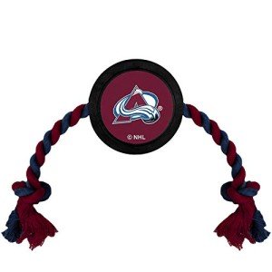 Pets First Dog Rubber Toy Tough Rubber with Heavy-Duty Dog Rope Tug Toy. NHL Colorado Avalanche Puck Toy for Dogs & Cats. Play Hockey with Your Pet with This Licensed Dog Puck Rubber Cool Toy!