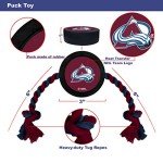 Pets First Dog Rubber Toy Tough Rubber with Heavy-Duty Dog Rope Tug Toy. NHL Colorado Avalanche Puck Toy for Dogs & Cats. Play Hockey with Your Pet with This Licensed Dog Puck Rubber Cool Toy!