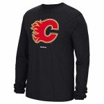 NHL Calgary Flames Men's Jersey Crest Long Sleeve Tee, Small, Black