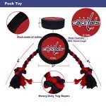 Pets First Dog Rubber Toy Tough Rubber with Heavy-Duty Dog Rope Tug Toy. NHL Washington Capitals Puck Toy for Dogs & Cats. Play Hockey with Your Pet with This Licensed Dog Puck Rubber Cool Toy!