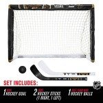 Franklin Sports Vegas Golden Knights Mini Hockey Set - Knee Hockey Goal, Ball, & 2 Hockey Stick Combo Set - Mini Goal Net - NHL Official Hockey Set