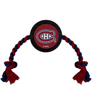Pets First Dog Rubber Toy Tough Rubber with Heavy-Duty Dog Rope Tug Toy. NHL Montreal Canadiens Puck Toy for Dogs & Cats. Play Hockey with Your Pet with This Licensed Dog Puck Rubber Cool Toy!
