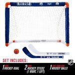 Franklin Sports NHL Edmonton Oilers Mini Hockey Set - Kids Indoor Knee Hockey Goal, Ball, + 2 Mini Hockey Stick Combo Set - Youth NHL Team Indoor Toy Knee Hockey Sets - NHL Official - Ages 3+