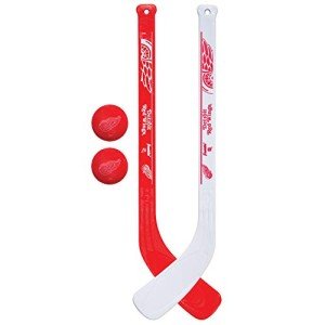 Franklin Sports Detroit Red Wings NHL Mini Hockey Stick Set - NHL Team Knee Hockey Stick and Ball Set - Two Players - Great Toy for Kids