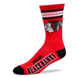 For Bare Feet NHL Chicago Blackhawks 4 Stripe Deuce Crew Sock Team Color YOUTH