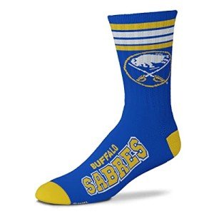 For Bare Feet FBF NHL Buffalo Sabres 4 Stripe Deuce Crew Sock Team Color YOUTH, One Size