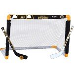 Franklin Sports Boston Bruins Mini Hockey Set - Knee Hockey Goal, Ball, & 2 Hockey Stick Combo Set - Mini Goal Net - NHL Official Hockey Set, 28" x 20" x 12"