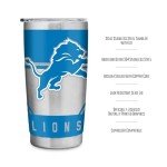 Rico Industries NFL Football Detroit Lions 20oz Stainless Steel Tumbler with Lid - Great For Coffee, Tea, Water or Cocktails