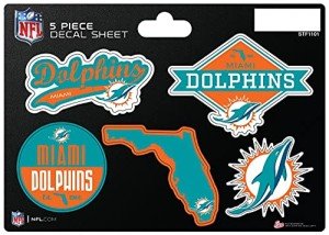 Rico Industries NFL Miami Dolphins 5-Piece Die-Cut Decal Sheet