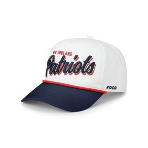 FOCO Men's New England Patriots Cap NFL Team Logo Monty Script Marquee RF Hat, White