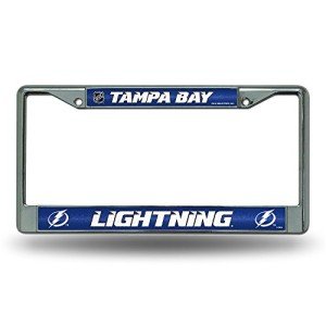 Rico Industries NHL Bling Chrome License Plate Frame with Glitter Accent, Tampa Bay Lightning