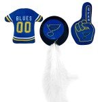 BEST PLUSH CAT TOY NHL ST LOUIS BLUES Complete Set of 3 piece Cat Toys filled with Fresh Catnip. Includes: 1 Jersey Cat Toy, 1 Hockey Puck Cat Toy with Feathers & 1 #1 Fan Cat Toy. Beautiful Team LOGO