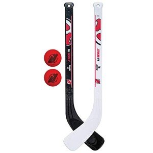 Franklin Sports New Jersey Devils NHL Mini Hockey Stick Set - NHL Team Knee Hockey Stick and Ball Set - Two Players - Great Toy for Kids