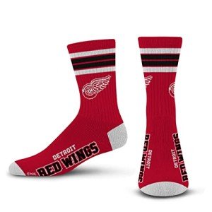 For Bare Feet NHL Detroit Red Wings 4 Stripe Deuce Crew Sock Team Color LARGE