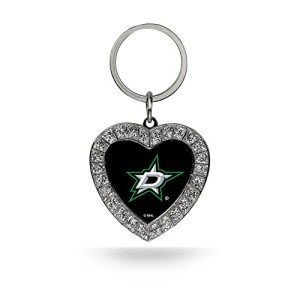 Rico Industries NHL Dallas Stars Bling Heart Key Chain Rhinestone Heart Keychain 3.5"x1.5"