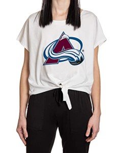 Calhoun NHL Women's Front Tie Cover Up Loose Fit Crop T-Shirt (Small/Medium, Colorado Avalanche)