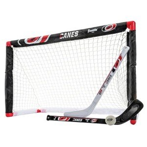 Franklin Sports Carolina Hurricanes Mini Hockey Set - Knee Hockey Goal, Ball, & 2 Hockey Stick Combo Set - Mini Goal Net - NHL Official Hockey Set, 28" x 20" x 12"