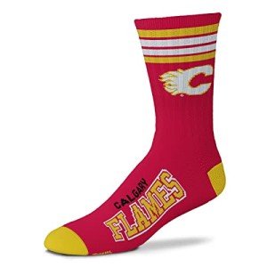 For Bare Feet NHL Calgary Flames 4 Stripe Deuce Crew Sock Team Color YOUTH