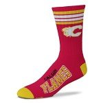 For Bare Feet NHL Calgary Flames 4 Stripe Deuce Crew Sock Team Color YOUTH