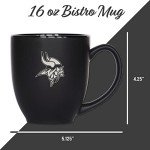 Rico Industries NFL Football Minnesota Vikings Main 15oz Laser Engraved Matte Black Ceramic Bistro Mug - For Hot or Cold Drinks