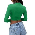 Abardsion Women's Sexy Long Sleeve Crop Top 2024 Crew Neck Basic Fitted Tight Cropped T Shirts(Green, S)