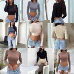 Abardsion Women's Sexy Long Sleeve Crop Top 2024 Crew Neck Basic Fitted Tight Cropped T Shirts(Green, S)