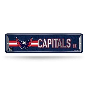 Rico Industries NHL Washington Capitals Home Décor Metal Street Sign (4" x 15") - Great for Home, Office, Bedroom, & Man Cave - Made,Silver