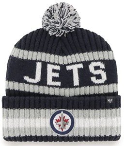 47 NHL Unisex-Adult Team Color Officially Licensed Primary Logo Bering Sport Knit Cuffed Pom Beanie Cold Weather Hat - Winnipeg Jets Navy