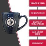 Rico Industries NHL Hockey Winnipeg Jets Navy 16 oz Team Color Laser Engraved Speckled Ceramic Coffee Mug