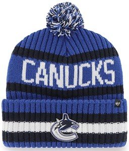 47 NHL Unisex-Adult Team Color Officially Licensed Primary Logo Bering Sport Knit Cuffed Pom Beanie Cold Weather Hat - Vancouver Canucks Blue