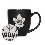 Rico Industries NHL Hockey Toronto Maple Leafs 15oz Laser Engraved Matte Black Ceramic Bistro Mug - For Hot or Cold Drinks