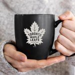 Rico Industries NHL Hockey Toronto Maple Leafs 15oz Laser Engraved Matte Black Ceramic Bistro Mug - For Hot or Cold Drinks