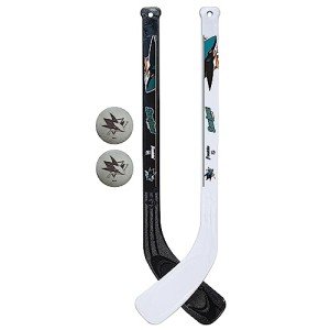 Franklin Sports San Jose Sharks Mini Hockey Knee Hockey Stick & Ball Set - 2 Stick & 2 Ball Combo Set - NHL Official Licensed Product