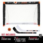 Franklin Sports Philadelphia Flyers Mini Hockey Set - Knee Hockey Goal, Ball, & 2 Hockey Stick Combo Set - Mini Goal Net - NHL Official Hockey Set, 28" x 20" x 12"