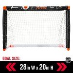 Franklin Sports Philadelphia Flyers Mini Hockey Set - Knee Hockey Goal, Ball, & 2 Hockey Stick Combo Set - Mini Goal Net - NHL Official Hockey Set, 28" x 20" x 12"